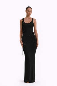 BLOSSOM Floral Appliqué Knit Maxi Dress