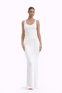 BLOSSOM Floral Appliqué Knit Maxi Dress