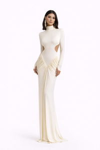 LUMIÈRE High Neck Ruched Maxi Dress With Side Cut Outs
