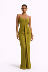 SIREN Strapless Ruched Maxi Dress With Draped Front