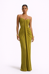 SIREN Strapless Ruched Maxi Dress With Draped Front