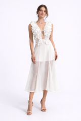 ANGELIQUE Ruffled Plunge Maxi Dress With Sheer Skirt