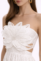 FLEUR Strapless Floral Lace Maxi Dress With High Slit