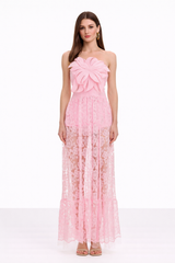 FLEUR Strapless Floral Lace Maxi Dress With High Slit