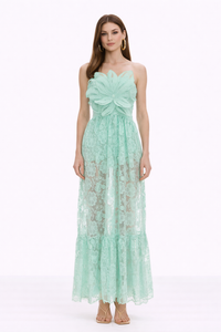 FLEUR Strapless Floral Lace Maxi Dress With High Slit