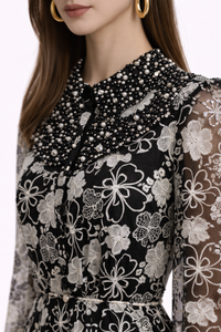 HEIRLOOM Embroidered Button Front Maxi Dress With Feather Cuffs