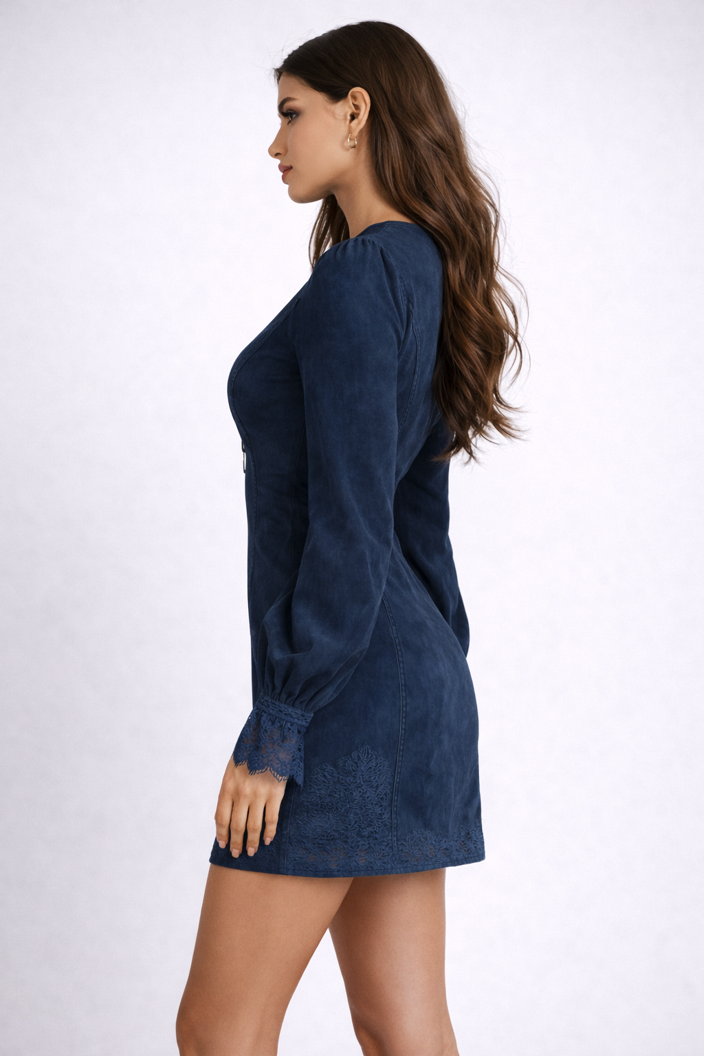 VELMIRA Lace Trim Mini Dress