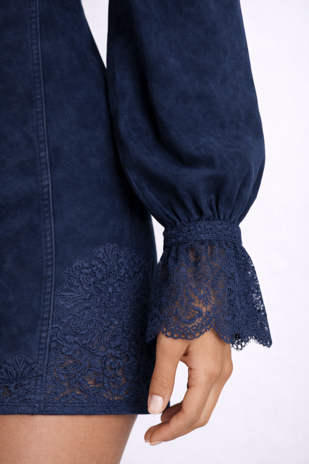 VELMIRA Lace Trim Mini Dress