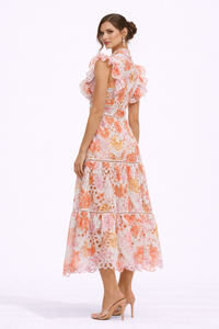 SUNRISE Printed Lace Embroidered Maxi Dress With Ruffle Sleeves