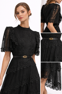 AURELIA Embroidered Lace Maxi Dress With Puff Sleeves