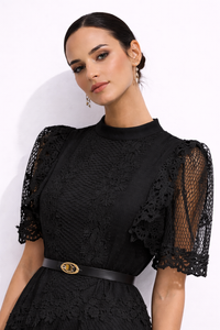AURELIA Embroidered Lace Maxi Dress With Puff Sleeves