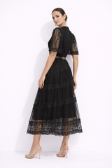 AURELIA Embroidered Lace Maxi Dress With Puff Sleeves