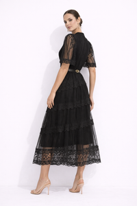 AURELIA Embroidered Lace Maxi Dress With Puff Sleeves