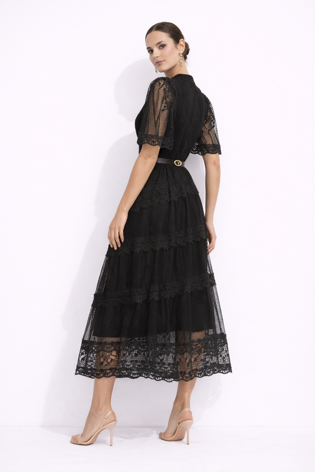 AURELIA Embroidered Lace Maxi Dress With Puff Sleeves