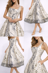 LYRA Sleeveless Printed Satin Maxi Dress With Flared Skirt