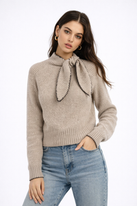 RIBBON Tie-Neck Knit Top
