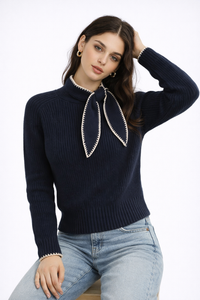 RIBBON Tie-Neck Knit Top