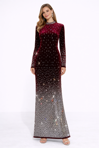 NOCTELLA Crystal Gradient Long Sleeve Maxi Dress