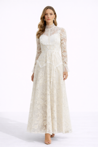 ELARA Floral Lace Mock Neck Maxi Dress