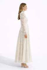 ELARA Floral Lace Mock Neck Maxi Dress