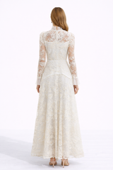 ELARA Floral Lace Mock Neck Maxi Dress