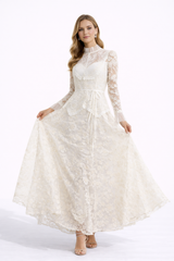 ELARA Floral Lace Mock Neck Maxi Dress