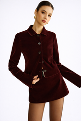 Velvet Collared Jacket & Mini Skirt Set