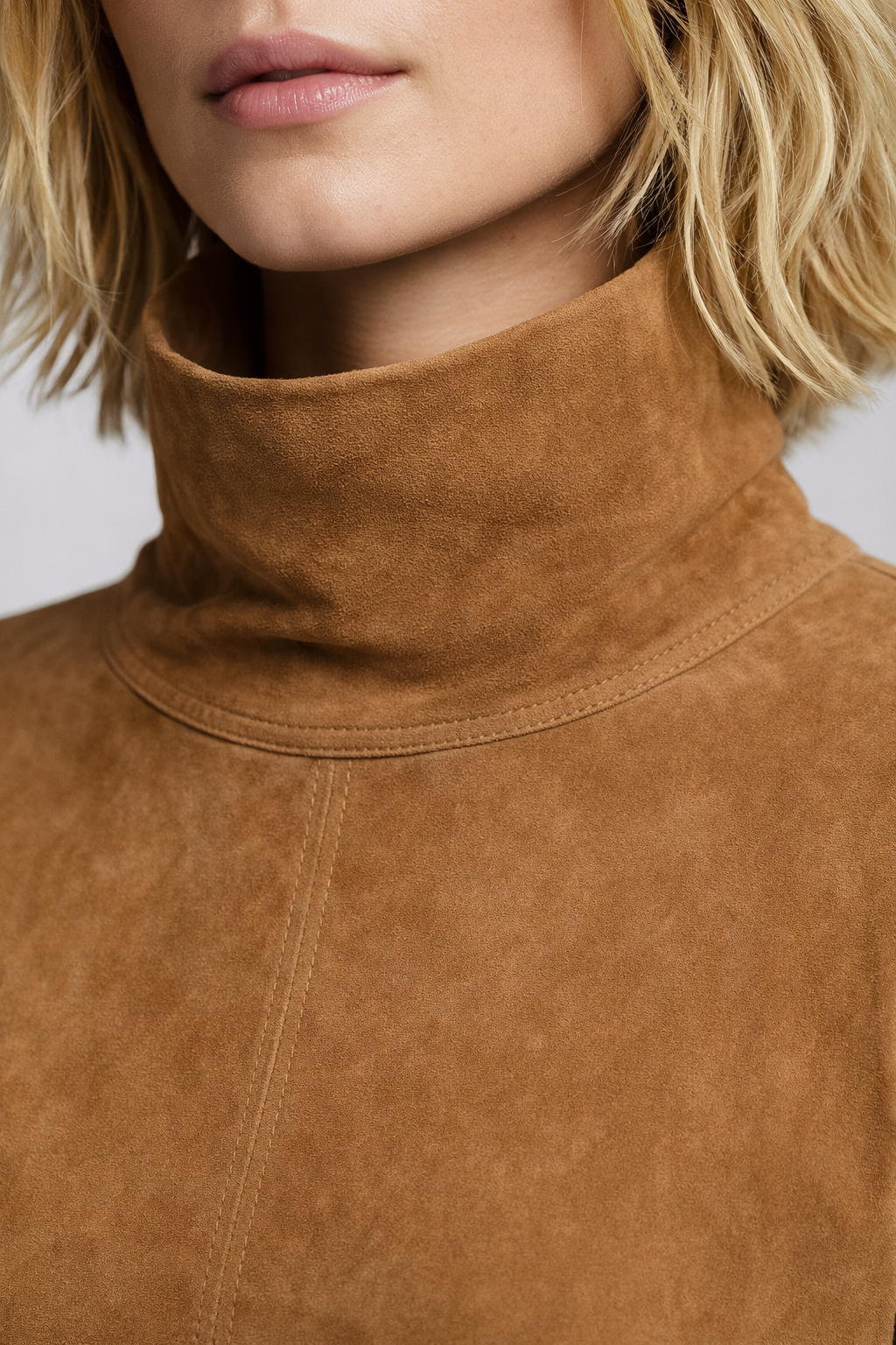 VELUNA Suede Turtleneck Mini Dress