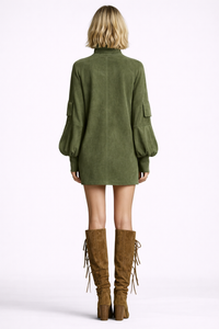 VELUNA Suede Turtleneck Mini Dress