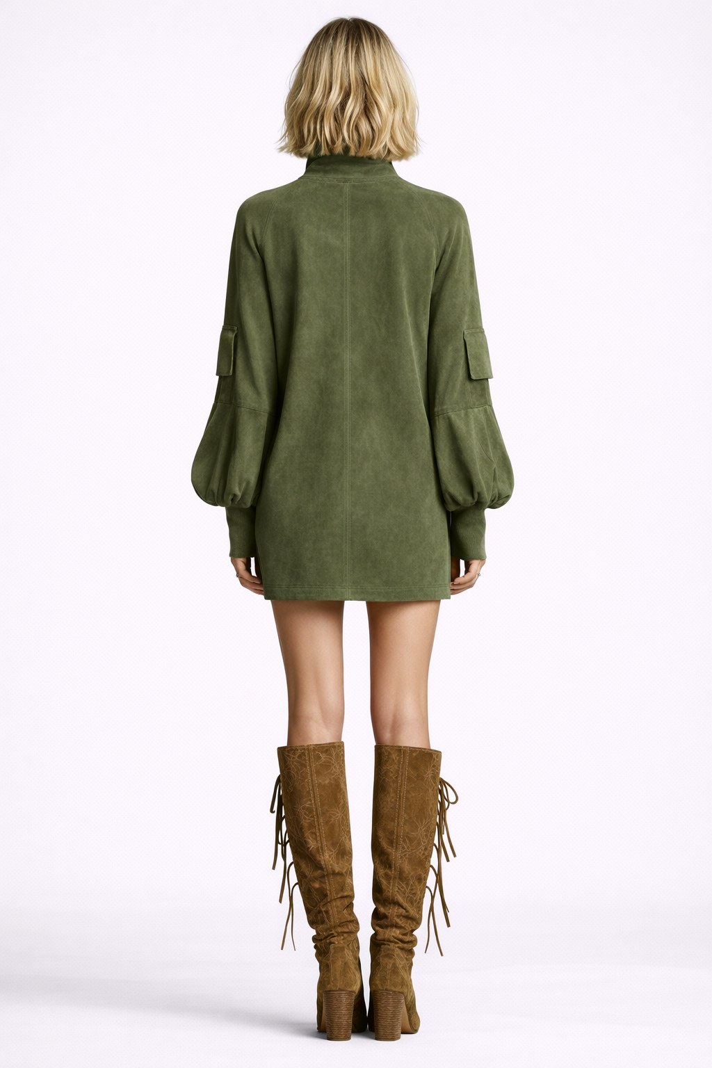 VELUNA Suede Turtleneck Mini Dress