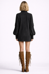 VELUNA Suede Turtleneck Mini Dress
