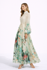 MIRELLE Botanical Print Maxi Dress with Puff Sleeves