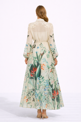 MIRELLE Botanical Print Maxi Dress with Puff Sleeves