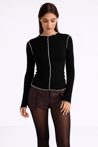 ELVANA Contrast Trim Top