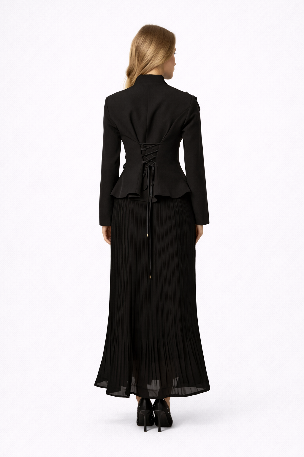 GRACEFUL ARRIVAL Lace Jacket & Pleated Skirt Set