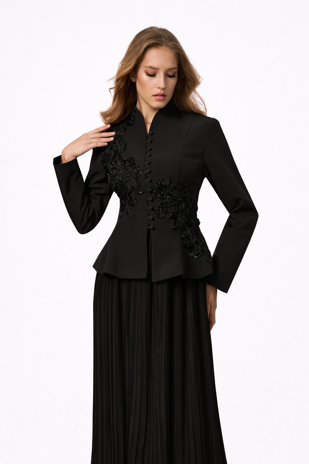GRACEFUL ARRIVAL Lace Jacket & Pleated Skirt Set