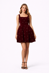 CROWN Crystal Embellished Square Neck Mini Dress