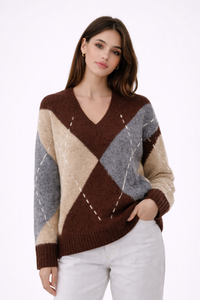 ROMELIA V-Neck Diamond Knit Sweater