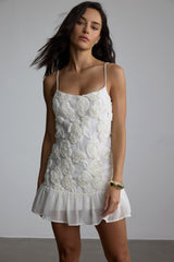 BEVERLY Floral Applique Plissé Chiffon Mini Dress