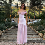 ROSETTE Off Shoulder Draped Maxi Dress With Brooch Detail