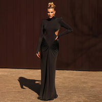 LUMIÈRE High Neck Ruched Maxi Dress With Side Cut Outs