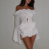 PETAL Ruffle Off Shoulder Mini Dress With Flared Sleeves