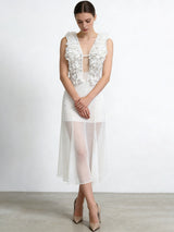 ANGELIQUE Ruffled Plunge Maxi Dress With Sheer Skirt