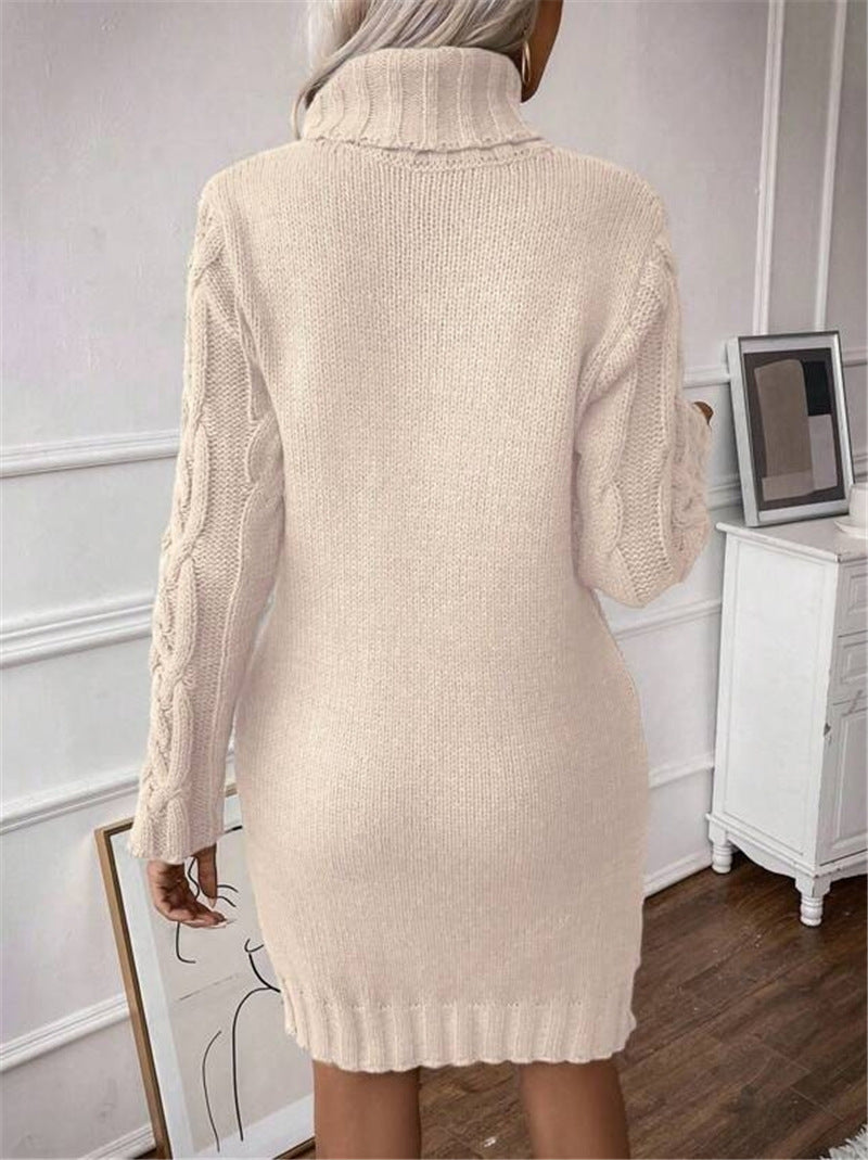 Vittoria-Celeste High Collar Knit Sweater Dress