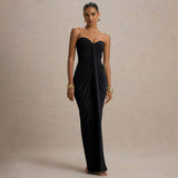 SIREN Strapless Ruched Maxi Dress With Draped Front