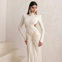 LUMIÈRE High Neck Ruched Maxi Dress With Side Cut Outs
