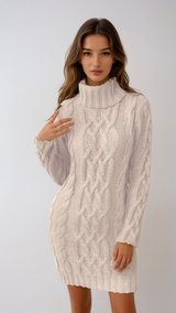 Vittoria-Celeste High Collar Knit Sweater Dress