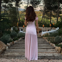 ROSETTE Off Shoulder Draped Maxi Dress With Brooch Detail