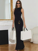 HALO High Neck Ruched Maxi Dress With Gold Detail