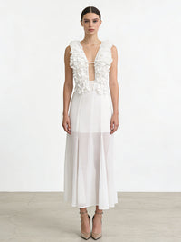 ANGELIQUE Ruffled Plunge Maxi Dress With Sheer Skirt